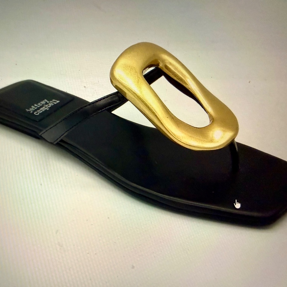 Jeffrey Campbell Linques Slide Sandals Black Patent Gold Chain Size 6.5 Designer